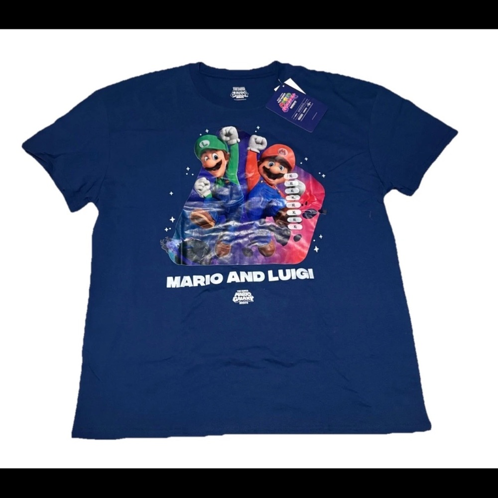 Nintendo Super Mario Galaxy Movie Blue T-Shirt Mario Luigi Size X Large